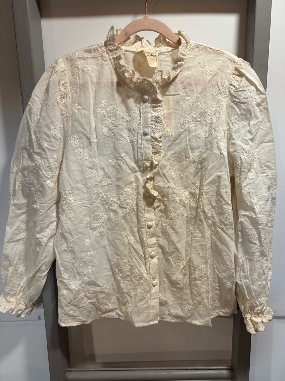 Easy Clothes NWT M Ruffled Button-Up, embroidered, cottagecore, fall, coquette